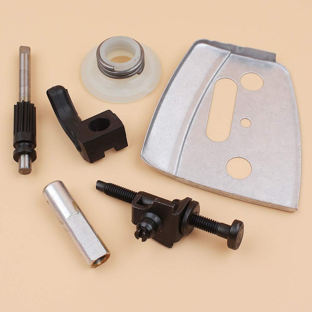 Placa de Barra tensora de Cadena de Recogida de Engranaje helicoidal de Bomba de Aceite Compatible con Piezas de Motosierra Husqvarna 340, 345, 350, 353, 346 XP 346XP