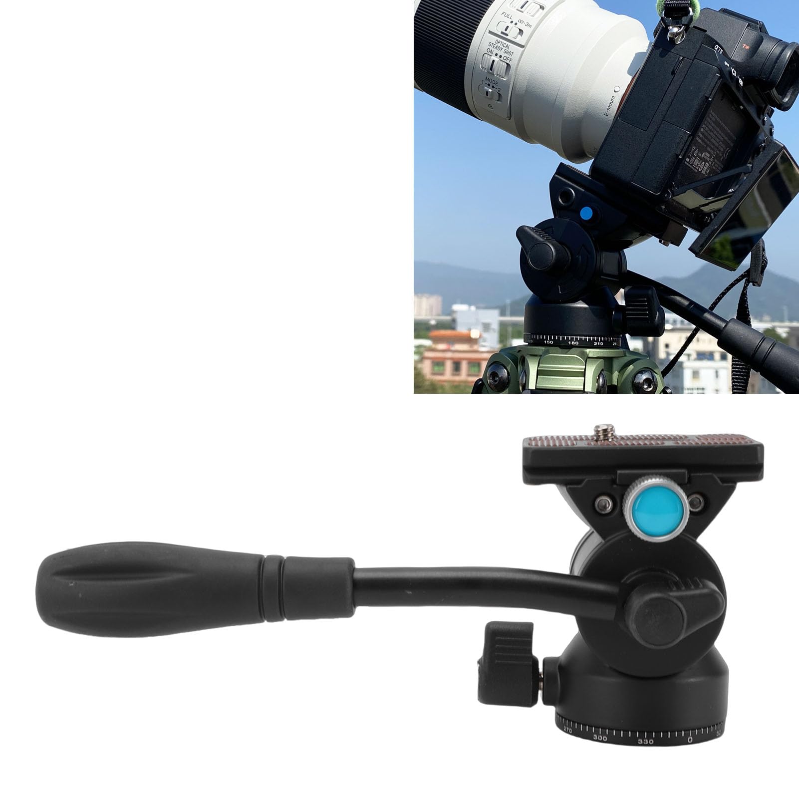 Tbest Video Treppiede Testa in Lega di Alluminio Leggero Pan Tilt Fotocamera Telefono Fotografia
