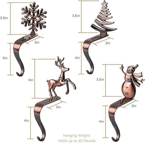 Miniatura 2 de Fonder Mols Juego de 4 soportes de calcetines de Navidad para chimenea, ganchos de metal con agarres de metal, cromo gris antiguo, juego de 4