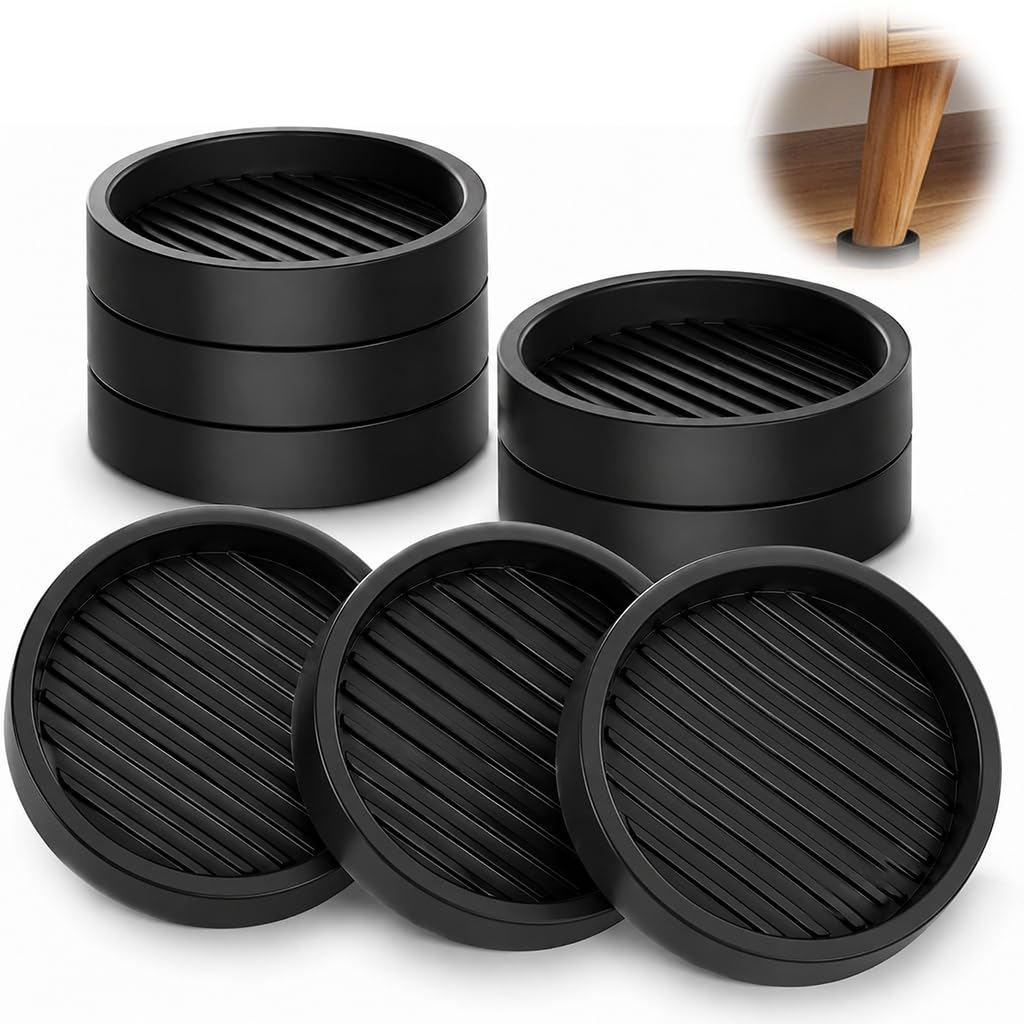 8 Pack 1.5 Inch Non-Slip Furniture Pads Black Rubber Feet for Furniture Caster Cups Sofa Feet Protectors for Wooden Floors Carpet Chair Leg Floor Protectors