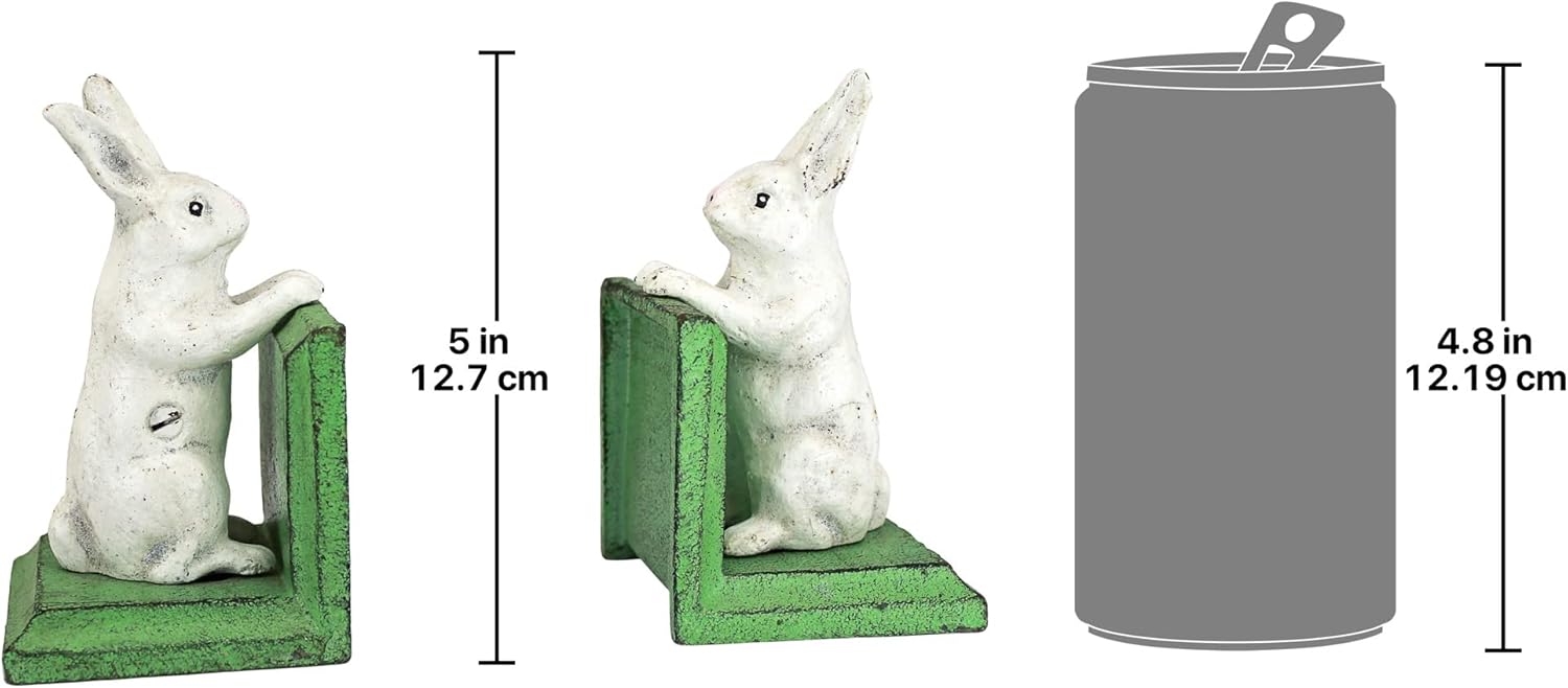 Design Toscano SP1601 Bookworm Bunny Rabbits Cast Iron Sculptural Bookend Pair, full color