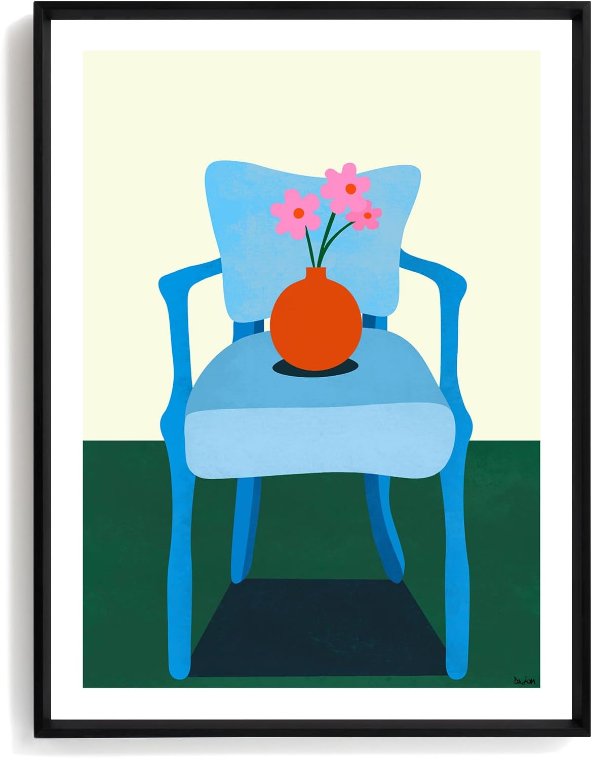 Framed Abstract Chair and Flower Wall Art for Living Room, 12x16 Inch Modern Geometric Print, Minimalist Artwork for Walls with Matte Black Metal Frame and Acrylic Front, Bedroom Office Wall Decor