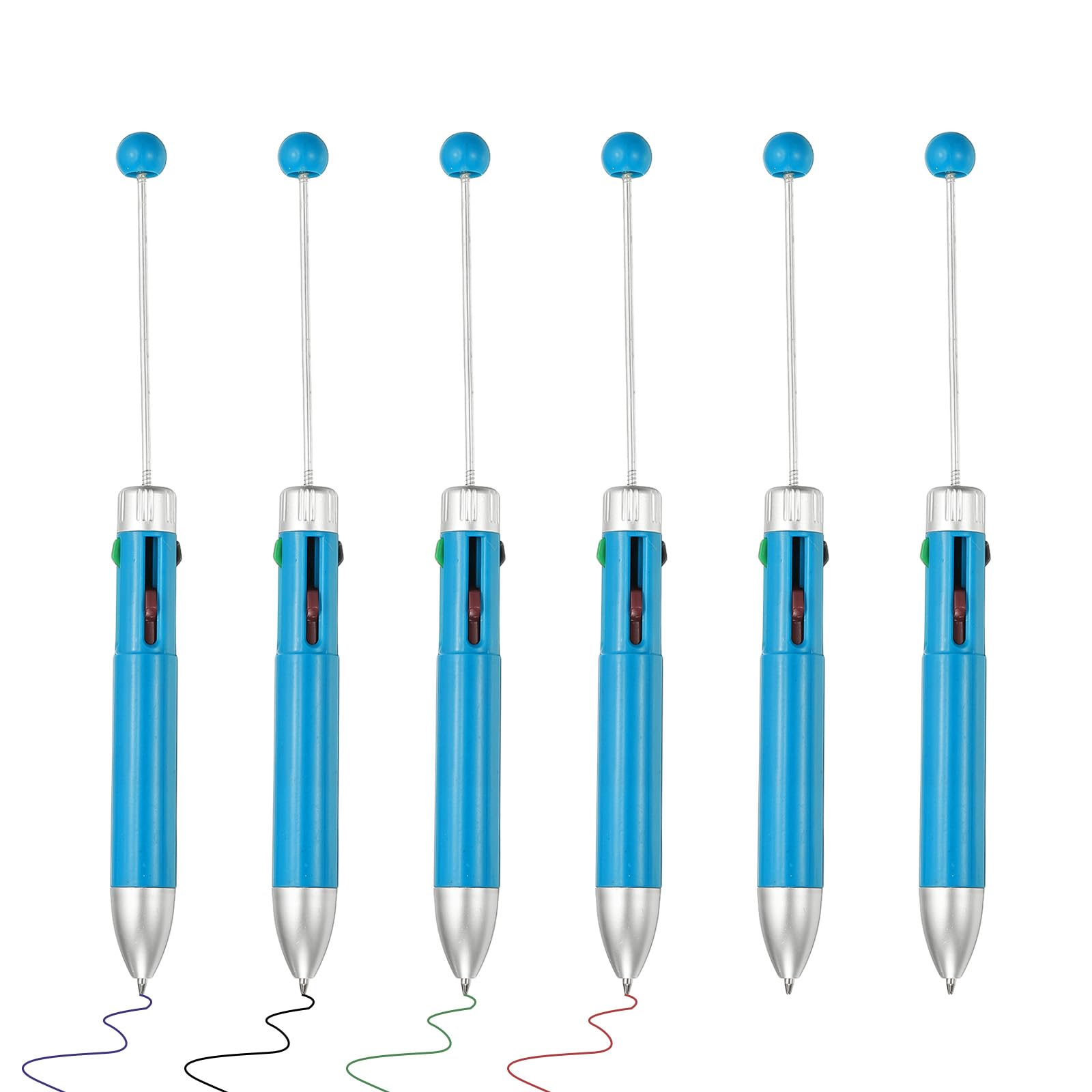 PATIKIL 4 Colors Beadable Pens, 6Pcs Retractable Pen 1.0mm Point Bead Pen Creative DIY Ballpoint Pens for Teacher Office DIY Crafts Party Decorations, Sky Blue