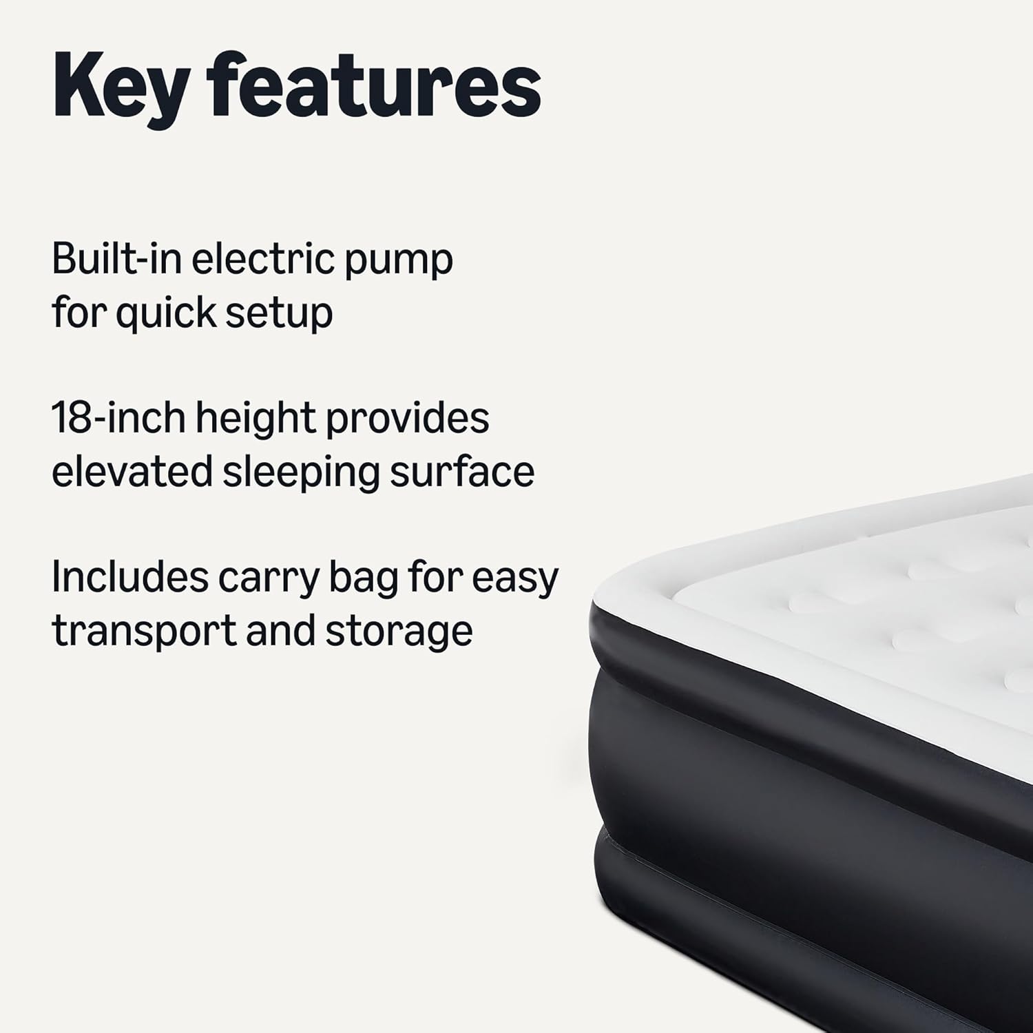 Amazon Basics Inflatable Air Mattress, Twin Size, 18 inch Height, with Built-in Electric Pump