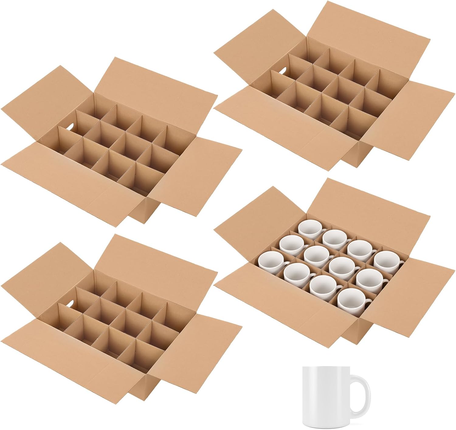 2 Pack Cup and Mug Moving Box Corrugated Holds 12 Mug Shipping Box 17 x 13 x 5.5 Inch Kitchen Moving Storage Carrier with Reinforced Cardboard and Handles for Glassware Dishes Travel