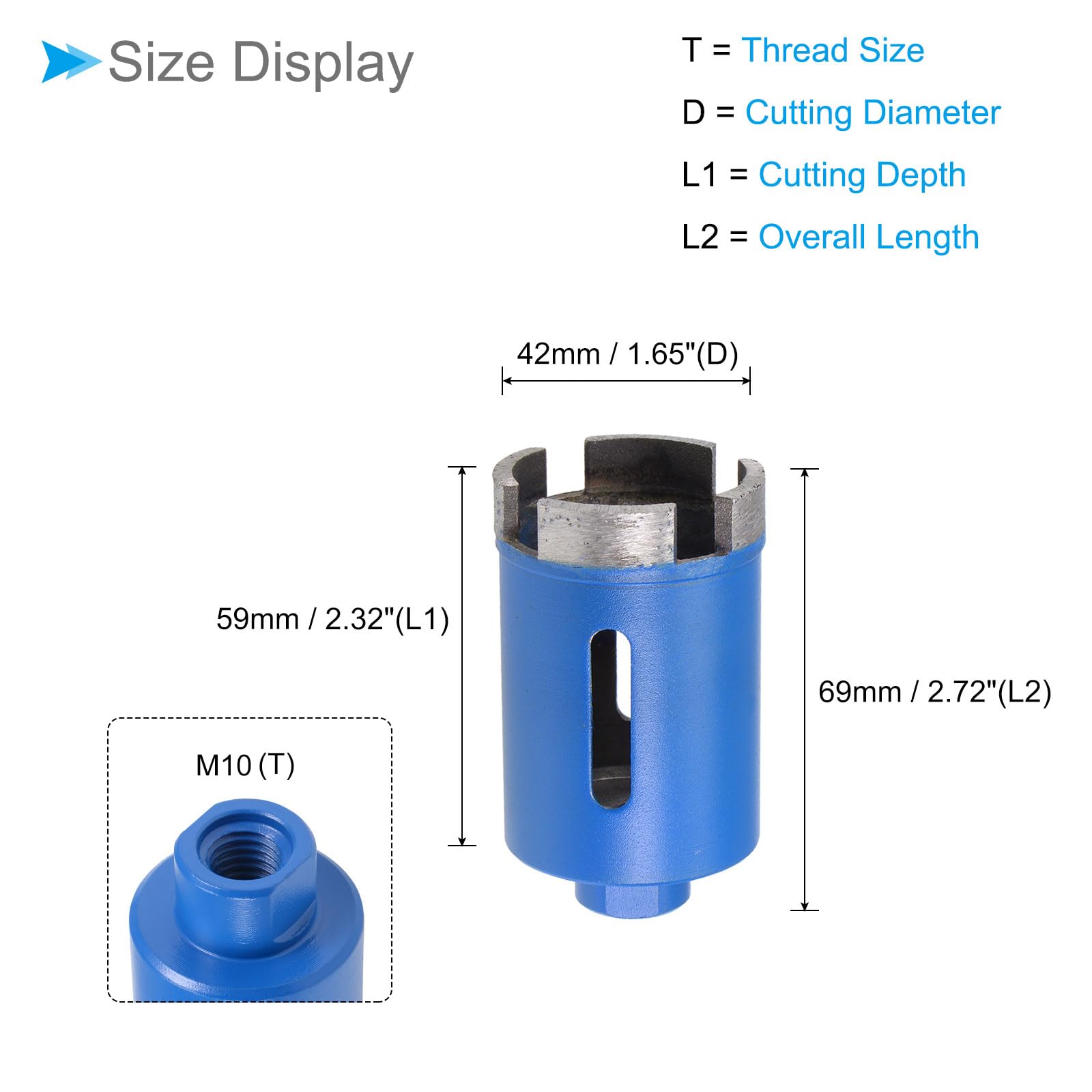 CoCud Diamond Core Drill Bit, 42mm Dia, Sintered Tiles Ceramics Stones Marble Concrete Hole Saws Dry or Wet - Image 2
