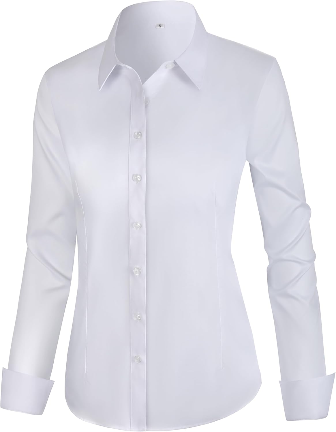 Women's Stretch Long Sleeve Button Down Dress Shirts Solid Business Casual Work Blouse (Classic, Cropped & Tall) - Image 2