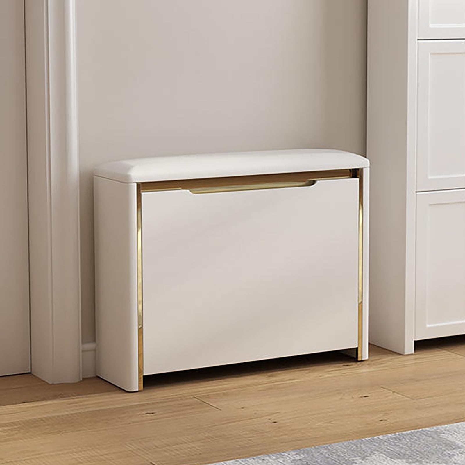 Shoe Rack Entryway Shoe Cabinet Bench With Storage, Wooden Shoe Storage Shelf With Flip Drawer, Shoe Organizer Bench Seat With Padded Seat For Hallway, Living Room, Porch Entrance(White,80x24x47.5cm)