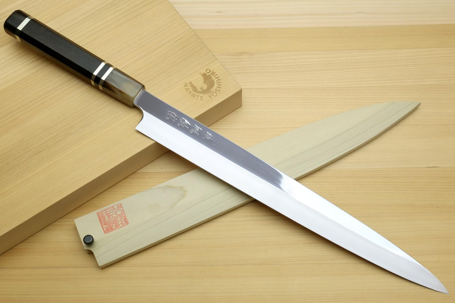Yoshihiro SVG10 Semi-Stainless Steel Mirror Finished Yanagi Sushi Sashimi Japanese Knife (11.8'' (300mm), Triple Ring Handle)