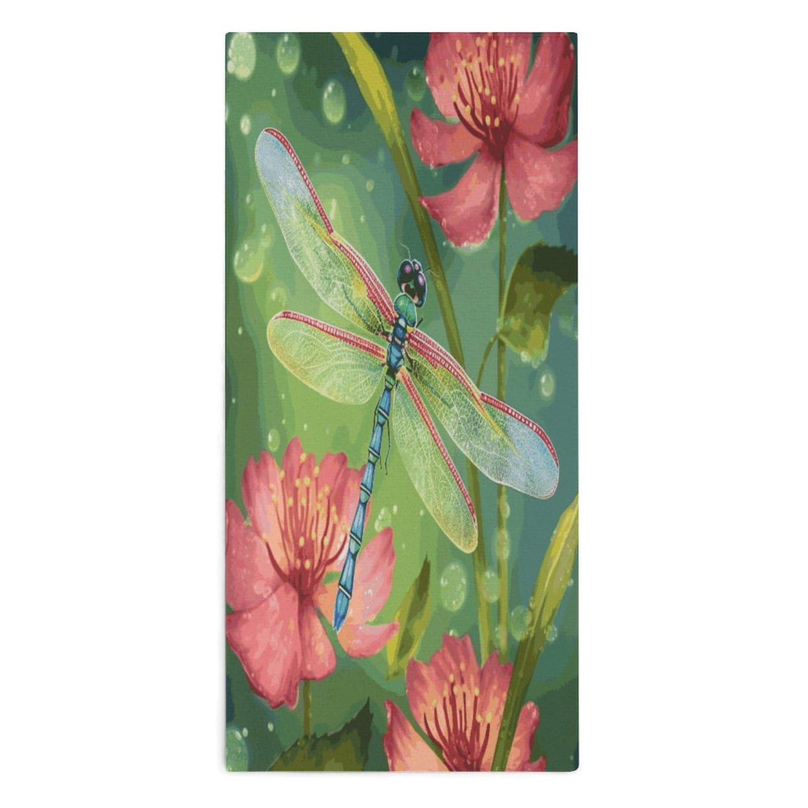 Fodpand Style Dragonflies And Flowers Microfiber Towels, Decorative Bath Towel Soft & Lightweight, Hand Towels Multipurpose Use For Bathroom, Pool, Gym, Spa, And Hotel Use