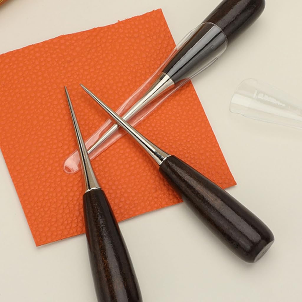 10Pcs Professional Leather Punching Tool Wood Handle Leather Sewing Awl Tool