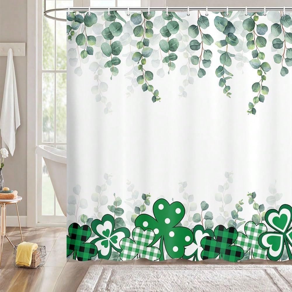 GLKSDLPO Shower Curtain Green Eucalyptus Shower Curtains For Bathroom, Spring Shamrock Irish Saints Patrick Bathroom Decor(92x182cm/36x72in(WxH)