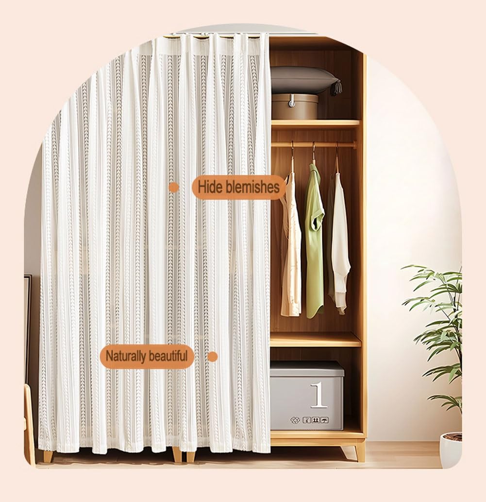 Raumteiler Vorhang - Küche Schlafzimmer, Vorhang für Offenen Schrank Klein, Schrankvorhang mit Schiene - Waschmaschinen, Privatsphäre Gardine, Selbstklebend Waschbar(A,50x160cm)