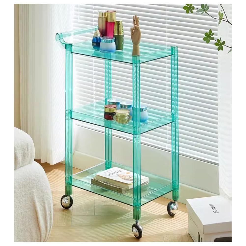 Carrito de salón con almacenamiento acrílico y ruedas, carrito de peluquería multiusos para esteticistas, organizador de 3 niveles, color verde