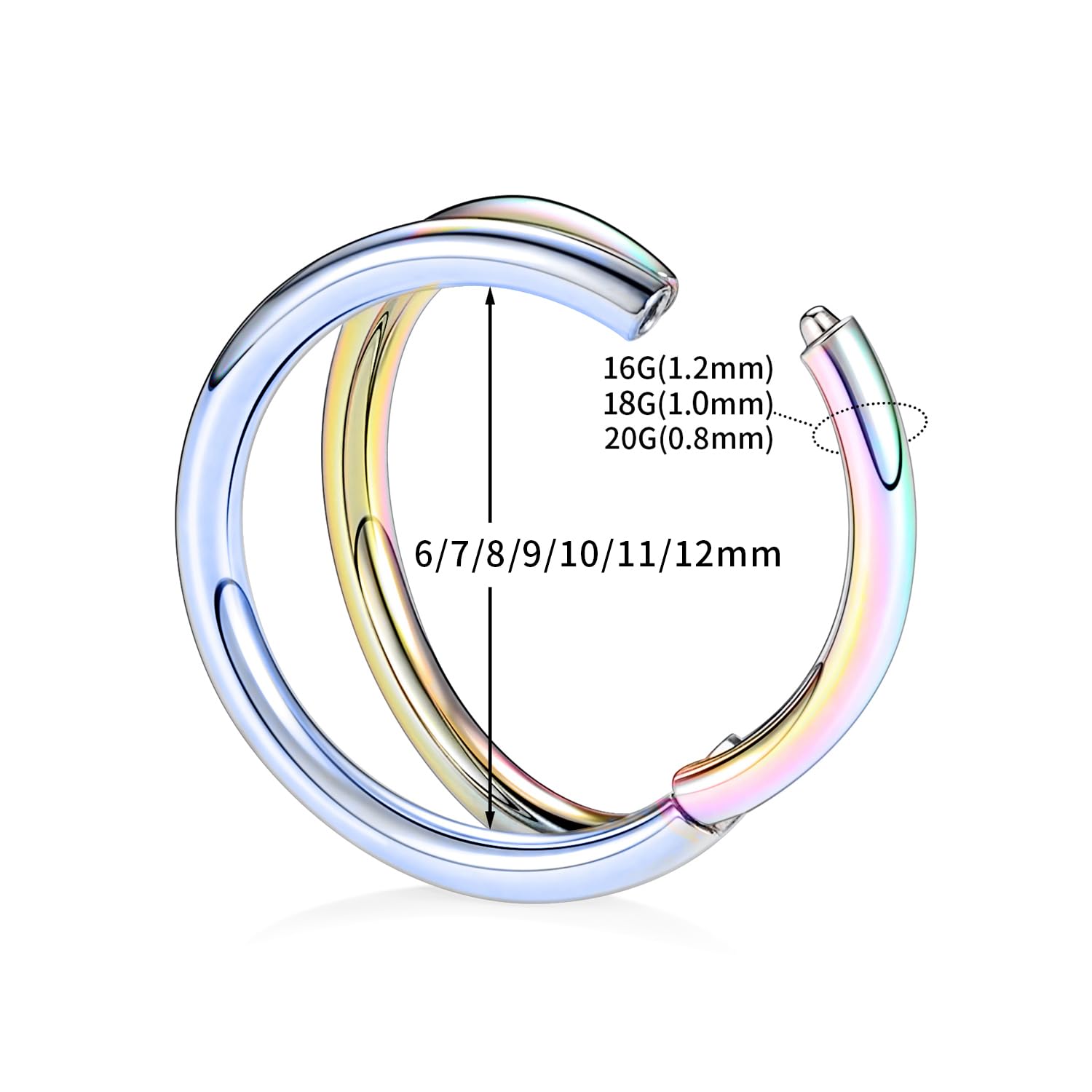 AROWRO Double Open Stack Septum Clicker Nose Rings Conch Daith Piercing Jewelry Cartilage Earring Hoop Surgical Steel Conch Daith Helix Rook Lobe Earring 18G 16G — view 2