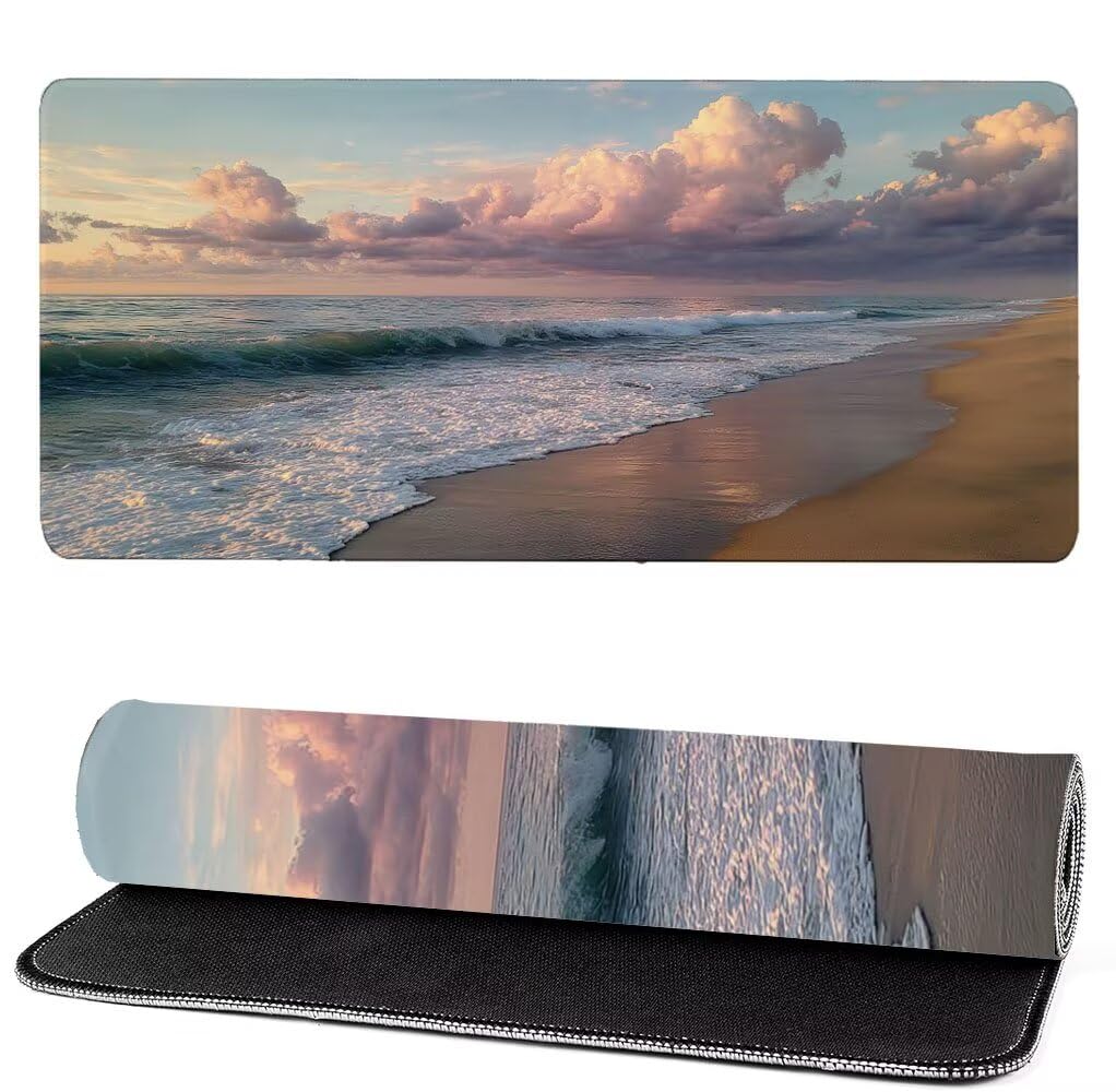 Podkładka pod mysz XXL 1400x600x3mm plaża, podkładka pod mysz do gier krajobraz, poprawa precyzji i szybkości, podkładka pod mysz do gier antypoślizgowa gumowa podstawa, dekoracja biurka MM-147