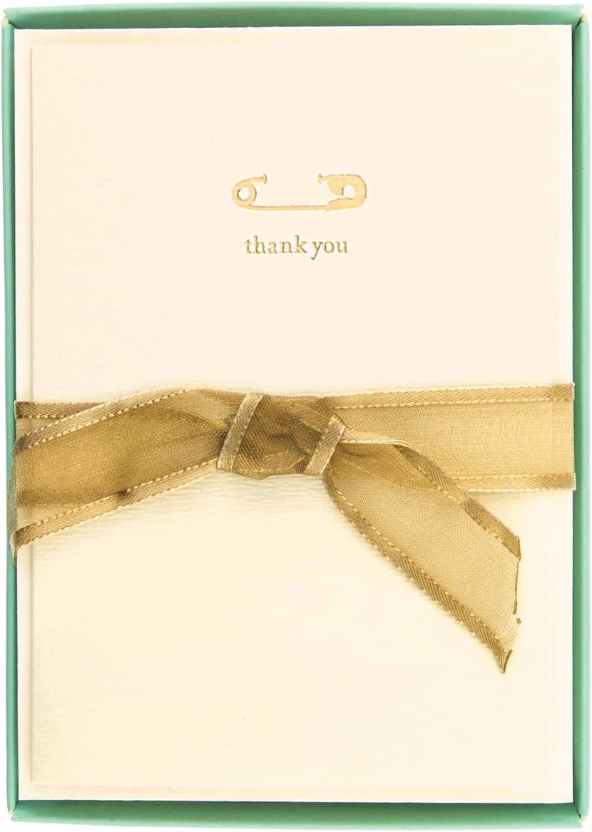 Graphique Box of Thank You Cards, Safety Pin – Includes 10 Cards with Matching Envelopes and Storage Box, Cute Stationery Made of Durable Heavy Cardstock, Cards Measure 3.25” x 4.75”