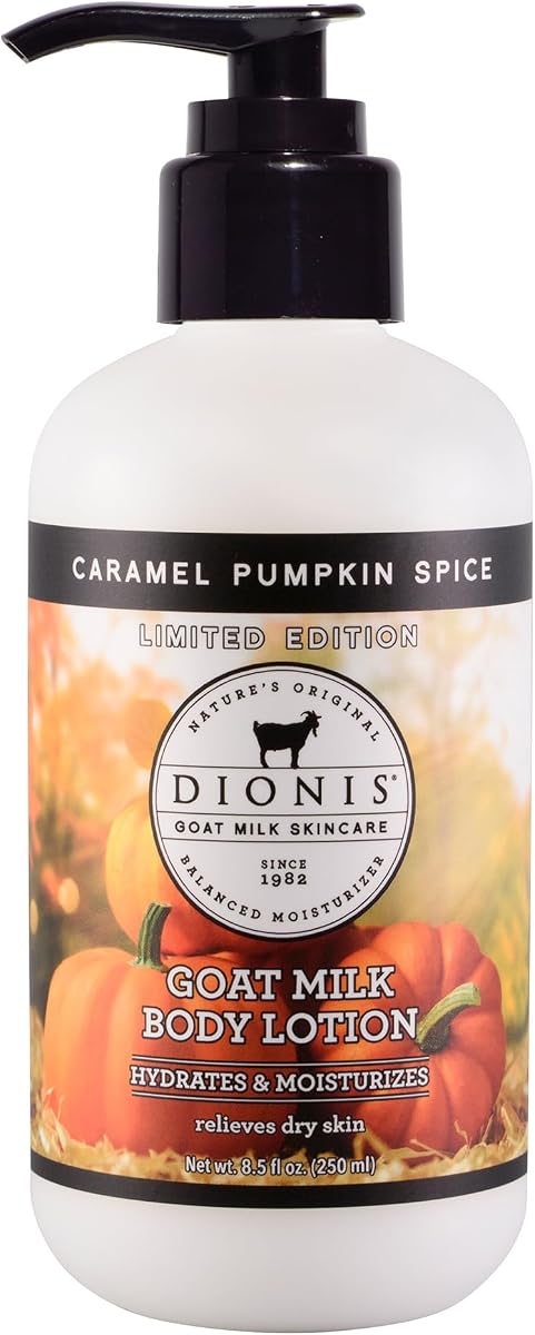 Dionis Goat Milk Lotion for Dry Skin, Caramel Pumpkin Spice, 8.5 oz Pump | Moisturizing Body Lotion for Dry Skin - Sensitive Skin Safe - Lightweight Non-Greasy Formula - Lotion Pump