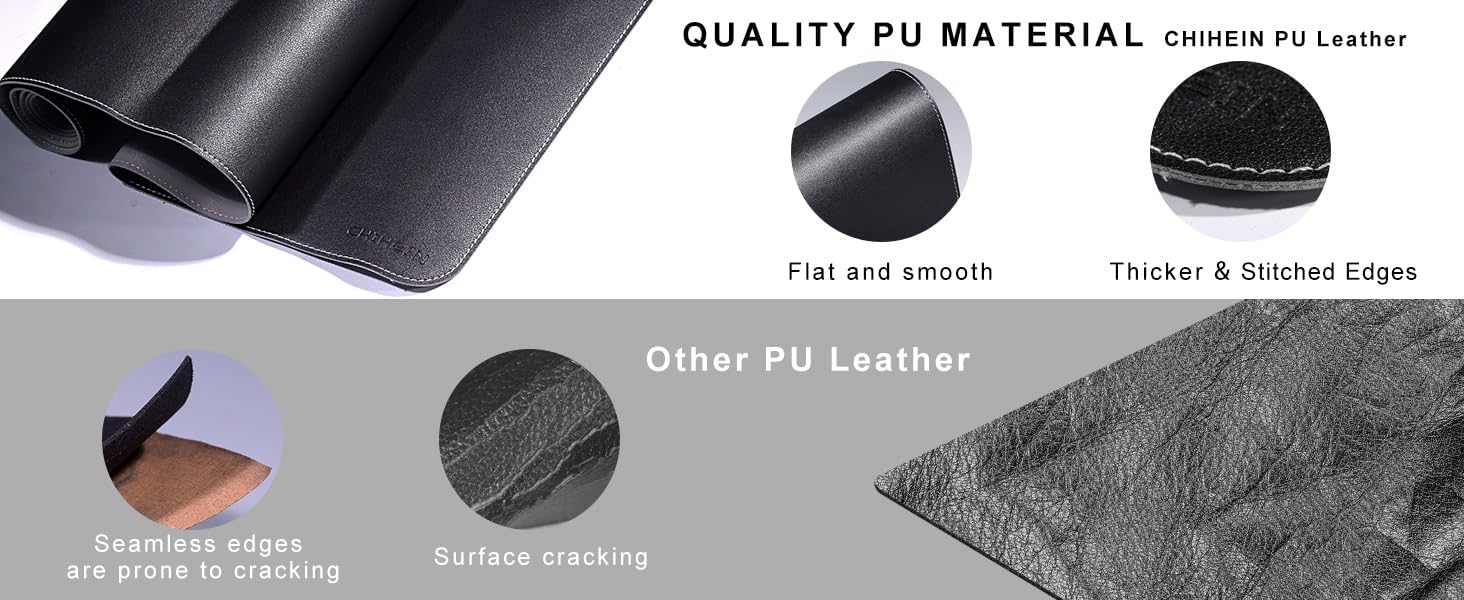 Chihein 55" x 28" 4XL PU Leather Desk Mat (Black/Gray), Huge Mouse Pad, Double-Sided Use Desk Blotter for Gaming, Work, Home
