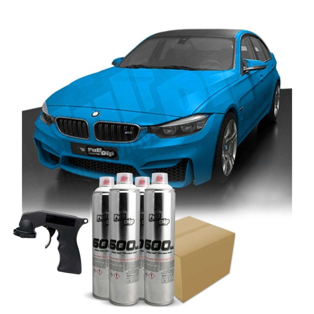 AutoFullCar - Pack para Pintar el Coche con Spray Full Dip en formato de 600 ml - Vinilo Líquido - Regalo Adaptador de spray (Azul Luminoso, Coche Compacto)