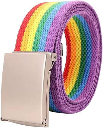 Colorful Rainbow Nylon Belt with Click Buckle for Men Women Holeless Adjustable Canvas Causal Business Belts