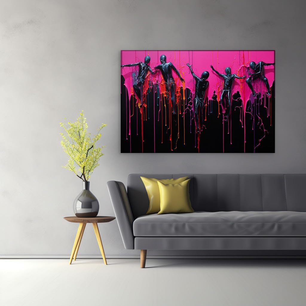 Canvas for Living room. Dynamic Figures in Motion: A Vivid Tapestry of Color and Energy, 27 x 18 inch Canvas Wall Art - Contemporary Masterpieces - Modern Home Decor - 69x46 cm (27x18 inch)