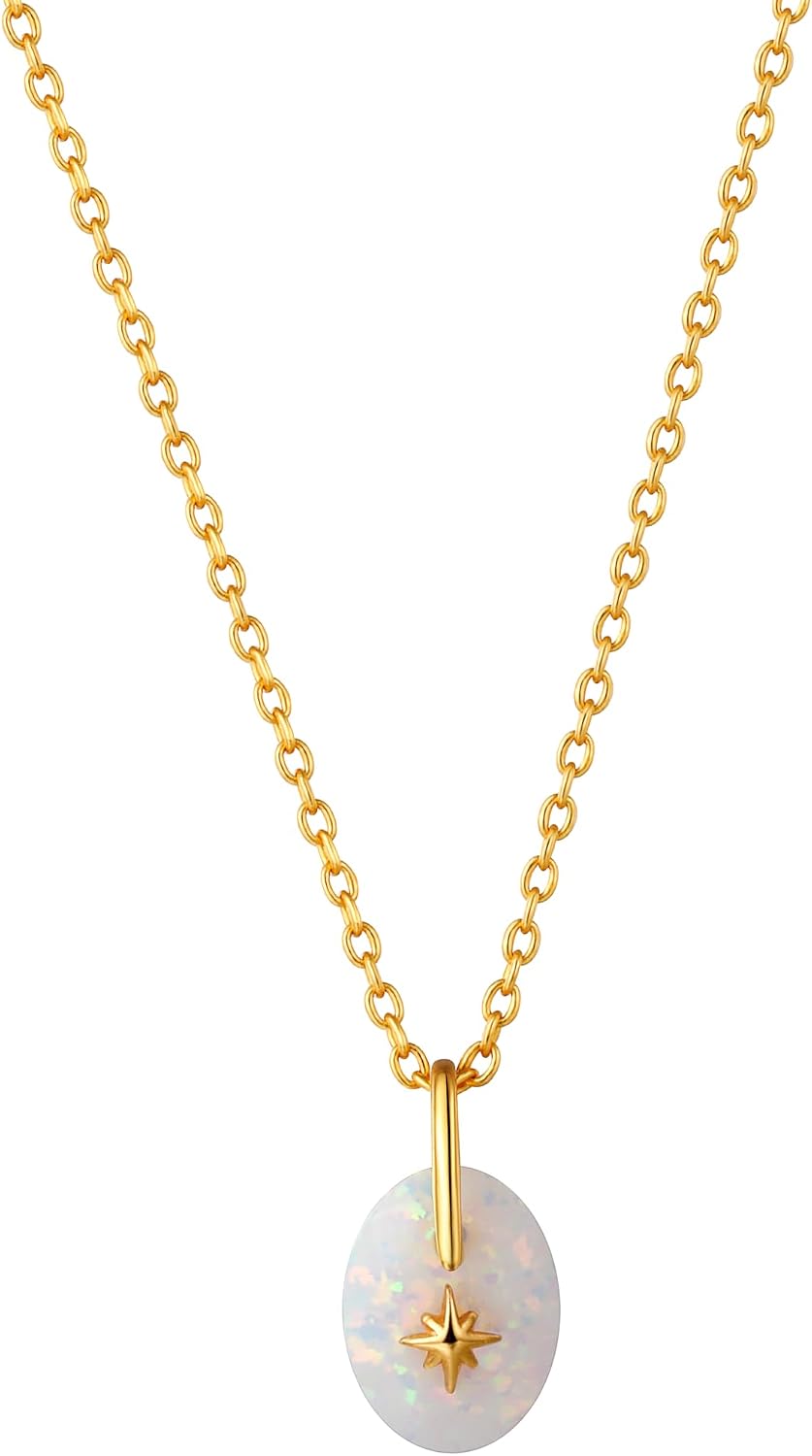 CAITLYNMINIMALIST Dainty Gold Necklace, North Star Birthstone Tiny Oval Gemstone Necklace, 18K Gold Plated Silver, Personalized Gift for Women, Birthday Gift for Her