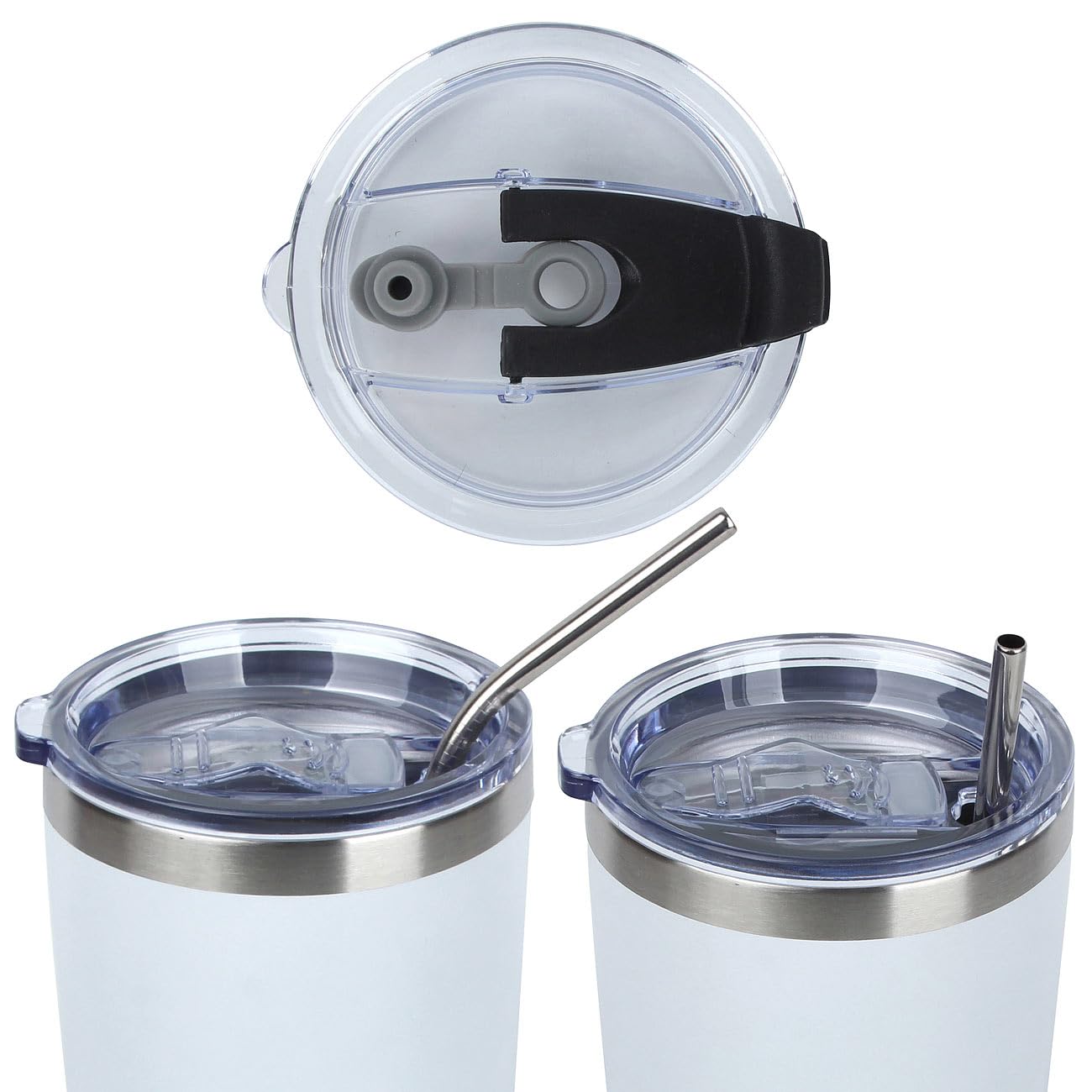 Rosenstein & Söhne Becher: 4er-Set doppelwandige Isolierbecher, weiß, 600 ml, Edelstahl (Isolierbecher mit Deckel, für Smoothie, Kfz)
