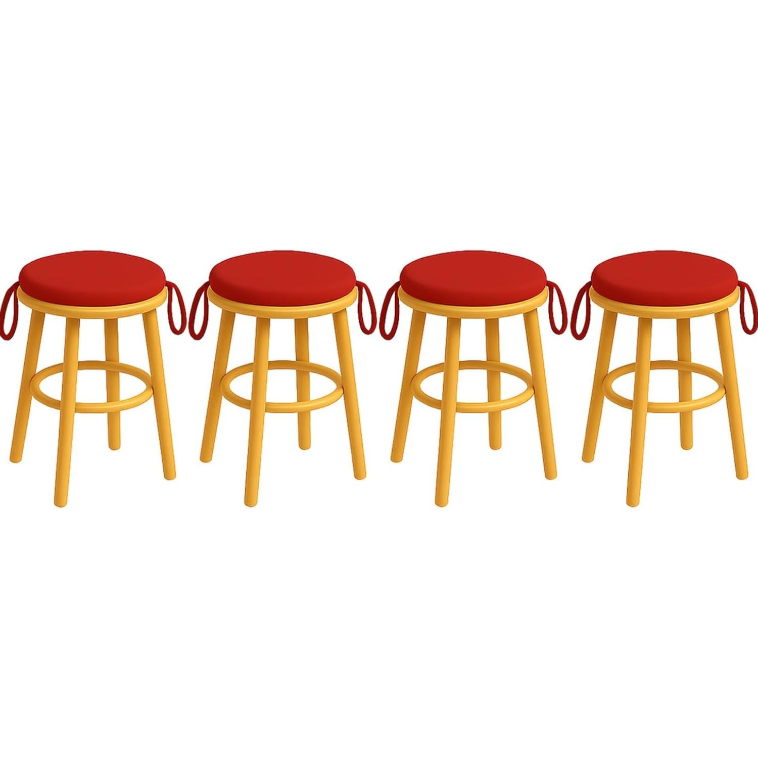Pack of 4 Round Chair Cushions Waterproof Seat Pads with Ties, Extra Thick Foam Padding, Removable Cover For High Stool Bistro Dining, Kitchen, Garden, Indoor Outdoor Circle Seat Cushions (Red)