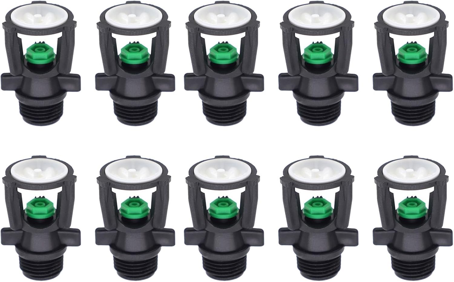 1/2-inch External Thread Automatic Rotating Spray Head, 360-Degree Mini Drip Irrigation Nozzle, for Lawn and Garden Irrigation, Green (10PCS, A)