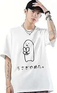 [EnjoIt] 7.1オンス 耳なしウサギ Tシャツ メンズ レディース 半袖 綿100％ 面白い 可愛い おもしろ ウケる 吸汗速乾 通気性 大きい サイズかわいい 柔らかい肌触り クルーネック ファッション レジャー シンプルさ F0002