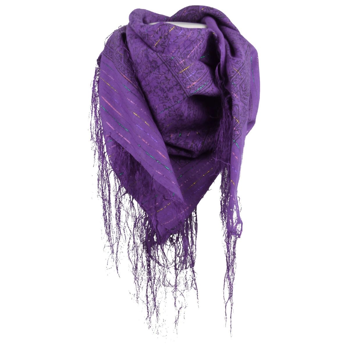 Asita Gift & Home Women's Purple Asita Sparkly Lurex Thread Paisley Tassels Square Scarf