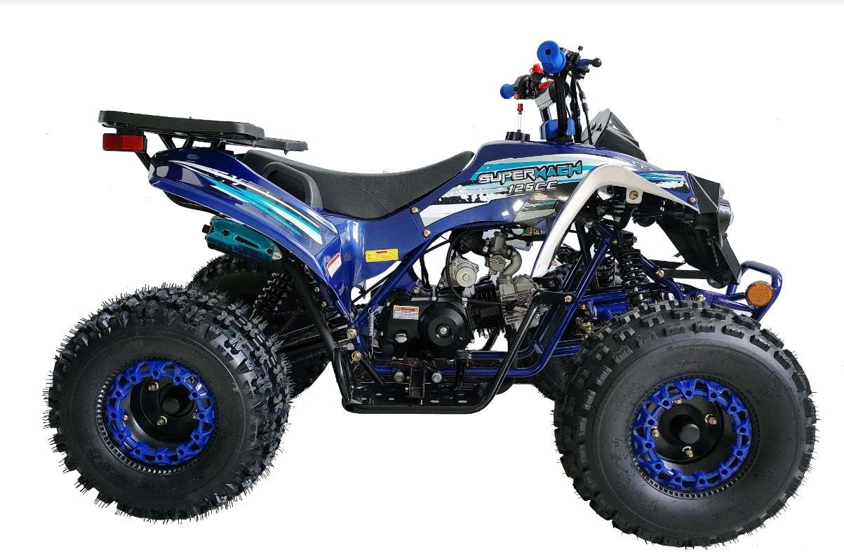 HHH 125cc ATV Quad Youth Utility Style ATV 125cc Fully Automatic Outlander ATV with Reverse Gas 4 Wheeler ATVs Quads Big 19/18 inch Tires (Blue)