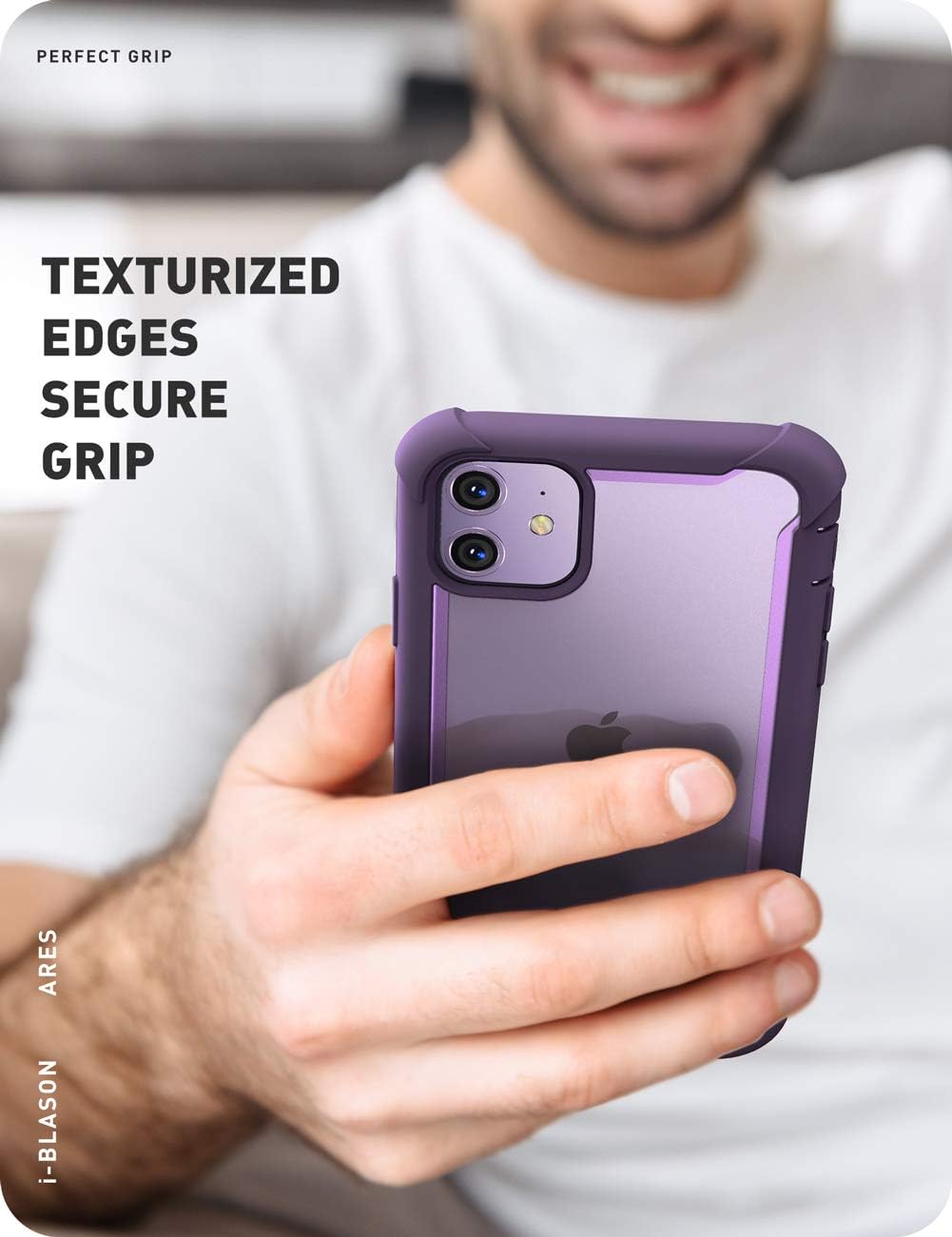 i-Blason Ares Case for iPhone 11 6.1 inch (2019 Release), Dual Layer Rugged Clear Bumper Case with Built-in Screen Protector (Purple) : Cell Phones & Accessories
