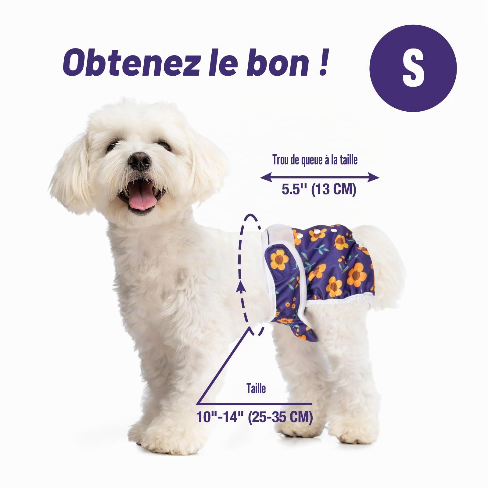 Pet Soft Culotte Chiennes Chaleurs, Lot de 3 Réutilisables Couche Chien Femelle S, Culotte Lavables pour Chien avec Bouton Réglable (Fleur, S)