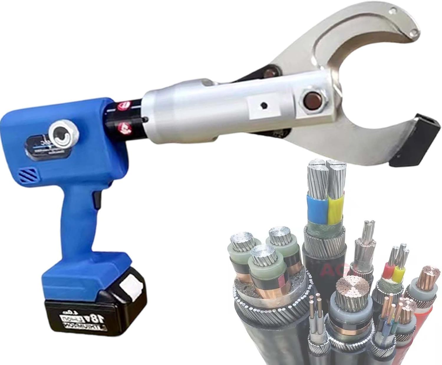 Charging Hydraulic Cable Wire Cutter,for Electrical Installations,Alloy Steel Cu Al Armored Cable Cutting Scissors Portable,w/Storage Box & Shoulder Straps,65C