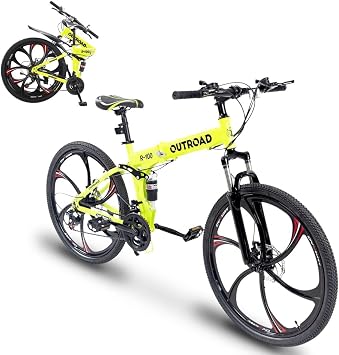 21 Speed Full Suspension Mountain Bike, 26 Inch Folding Bike with Dual Disc Brake, High-Carbon Steel Frame, Mountain Bicycle for Adults and Teenagers, Men/Women, Green