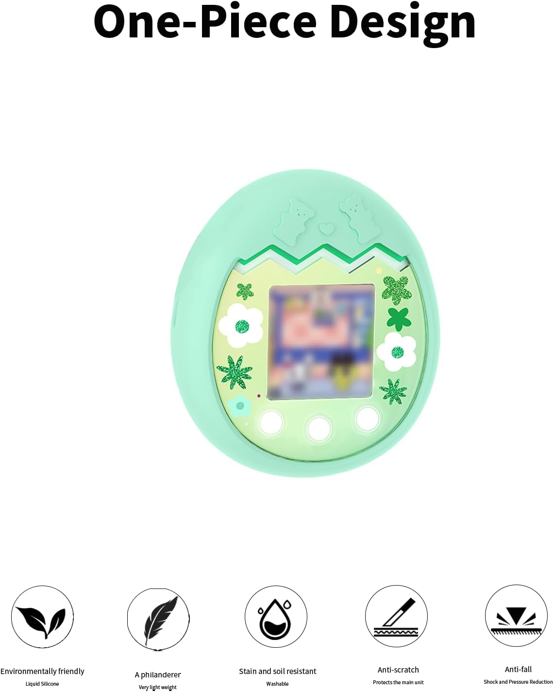 Silicone Protective Case for Tamagotchi Pix - Soft Anti-Drop Shockproof Case with a String, Electronic Pet Accessories, toergy Protection for Virtual Pet Game Machine (Green)