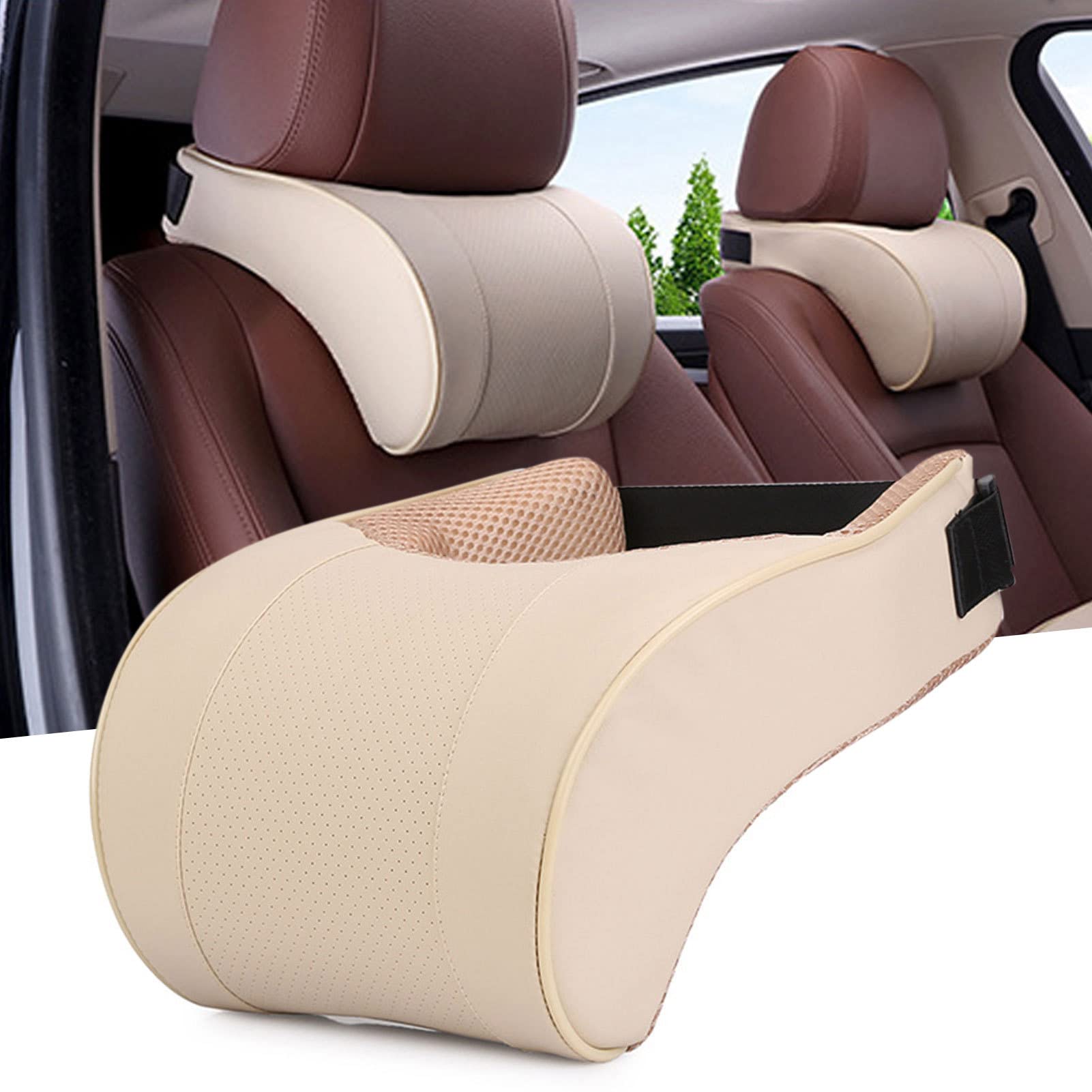 Cuscino di Supporto per Il Collo dell'auto, Cuscino per poggiatesta per la Guida, Cinturino Regolabile in Pelle PU Supporto per poggiatesta cervicale Automatico Morbido, Cuscino per seggiolino Auto