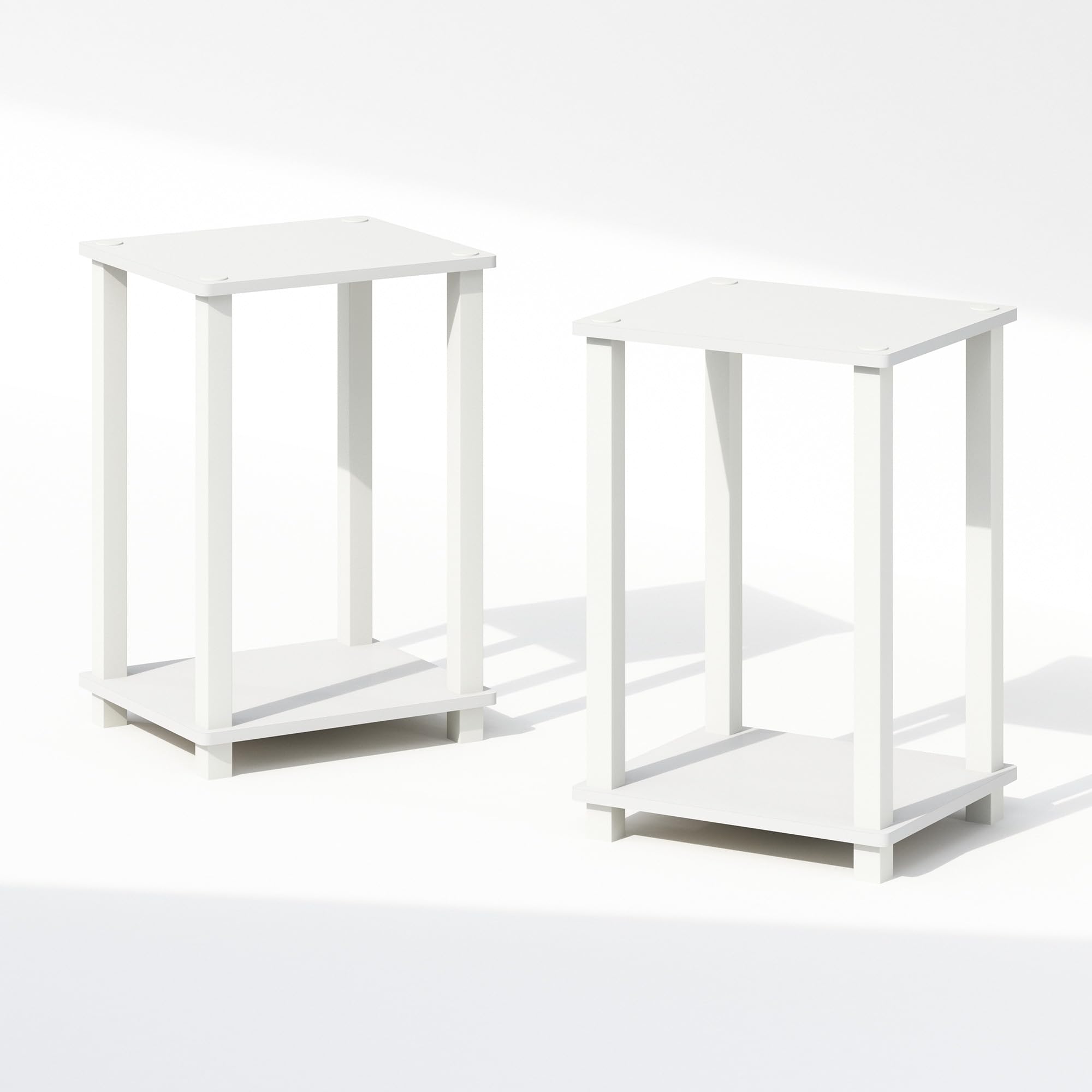 Furinno Simplistic Juego de 2 mesitas de Noche pequeña de 2 Niveles con Estante Abierto, de Montaje sin Herramientas, Mesa Auxiliar, Mesa Lateral, para Dormitorio, Sala de Estar, Blanco
