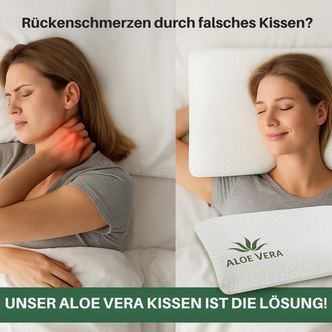 Aloe Vera Memory-Schaum Kopfkissen, Waschbarer Bezug mit Aloe-Vera-Extrakt, Ergonomisch für Kopf und Nacken, Weiß