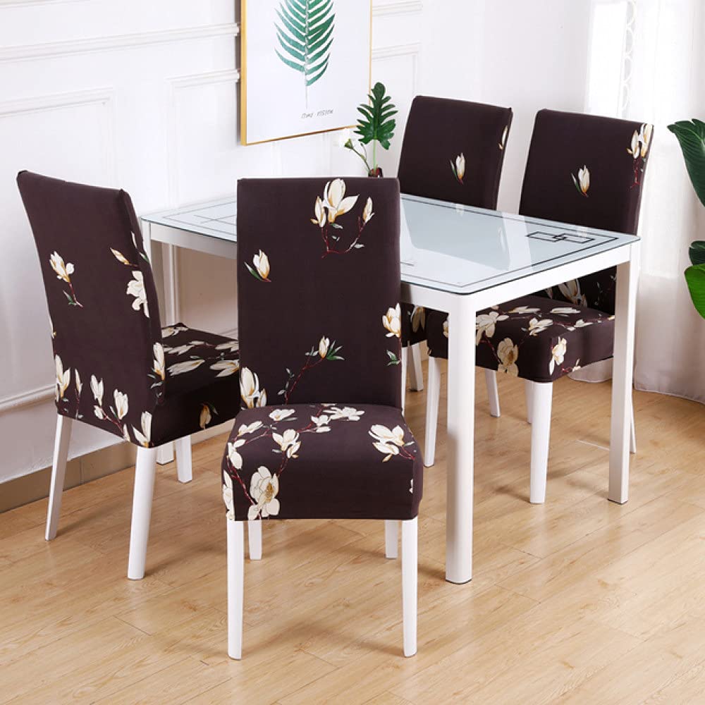 Housse de chaise extensible fleurie pour salle à manger et bureau - Lot de 6