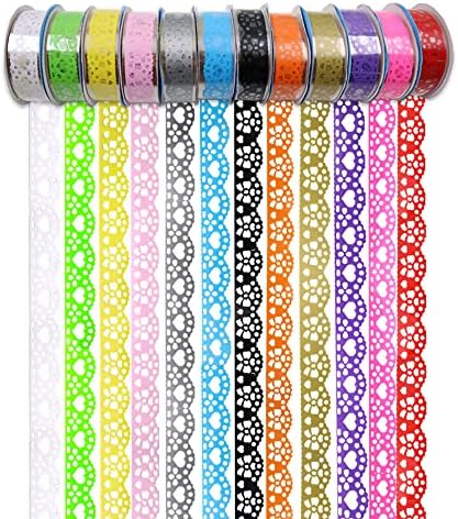 12 Roll Washi Tape Lace Pattern, 16 mm Wide Decorative Masking Adhesive Tape Set Colorful for Gift Wrapping, Planner Decoration, Scrapbook, Journal, Art Crafts DIY (Colorful)