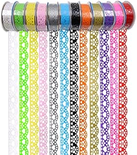 12 Roll Washi Tape Lace Pattern, 16 mm Wide Decorative Masking Adhesive Tape Set Colorful for Gift Wrapping, Planner Decoration, Scrapbook, Journal, Art Crafts DIY (Colorful)