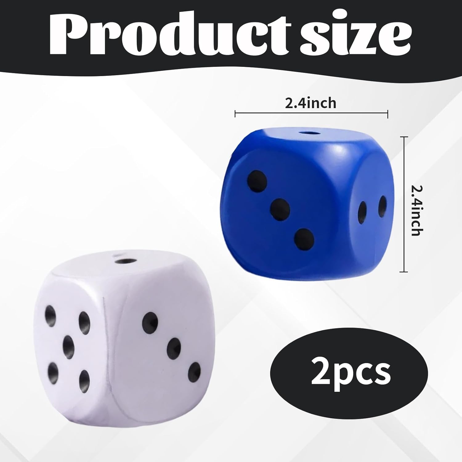 2PCS 3inch Jumbo Dice, Large Foam Dice for Classroom Learning and Family Game Nights, Giant Dice Foam Set of 2 in Blue and White