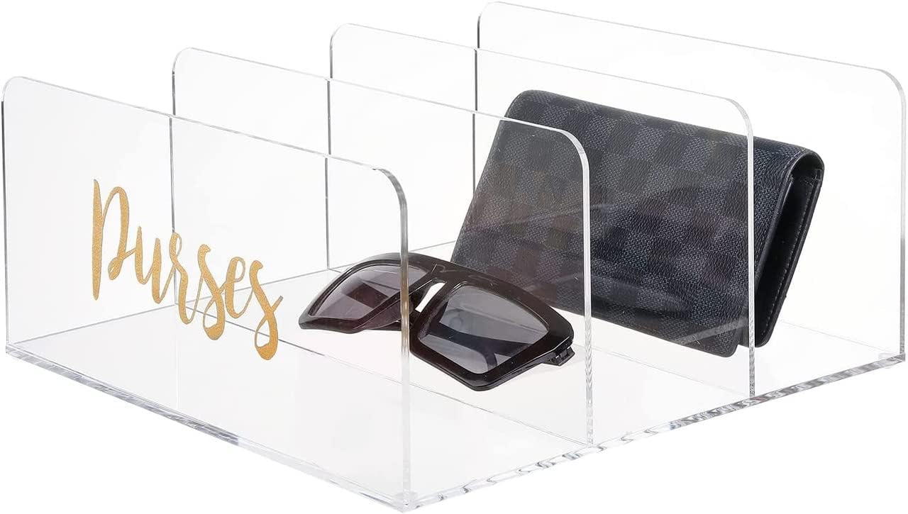 PRIBOX Clear Acrylic Handbag Organizer – 3-Section Purse Storage Rack with Purses Cursive Label – Perfect for Wallets, Clutches & Accessories – Elegant Closet & Tabletop Display-image-29