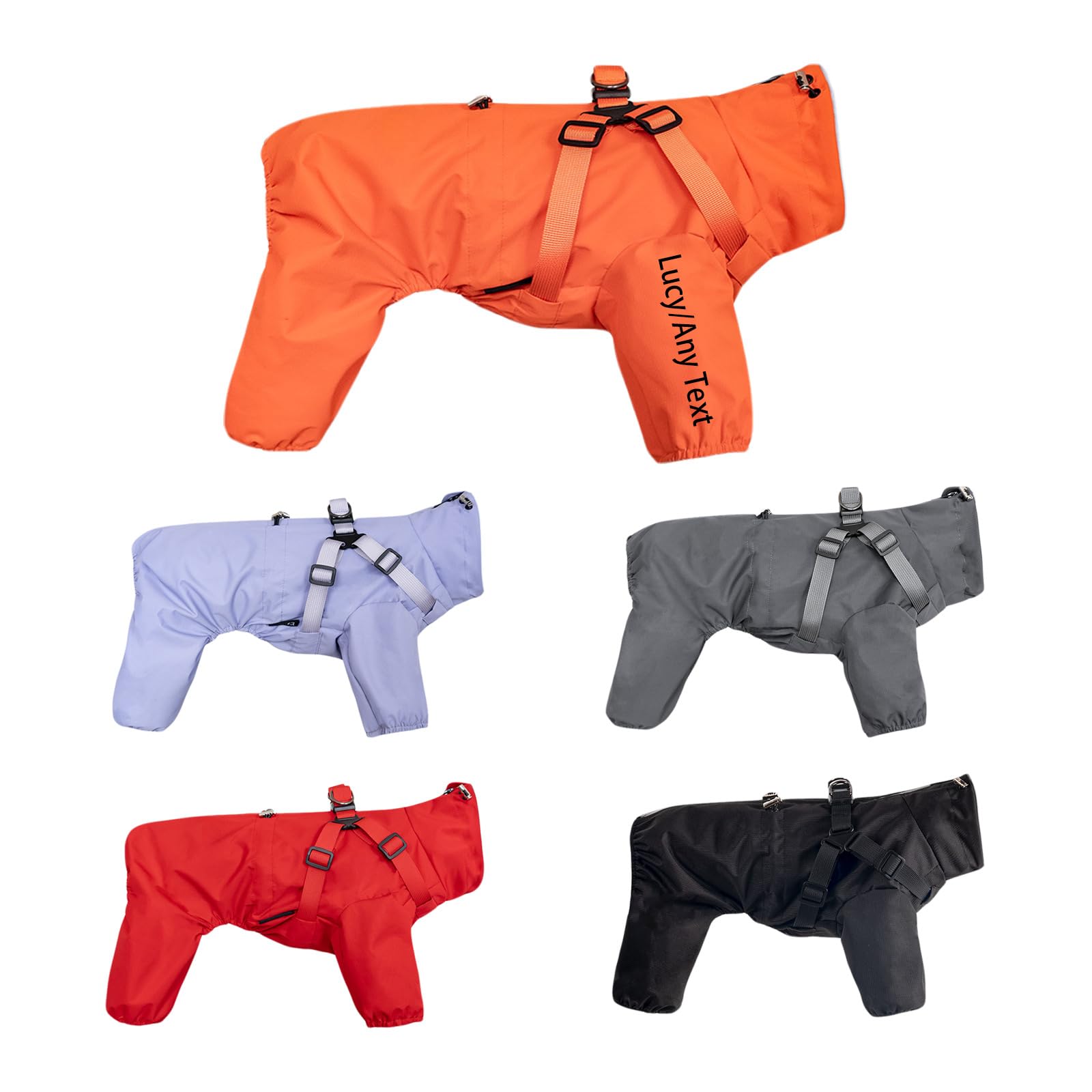 Personalised Dog Harness Raincoat with Name or Any text,Adjustable 4 Legs Dog Jacket with Harness Reflective Jumpsuit Waterproof Coat for Medium Large Dogs (5 color to choose, 3XL)