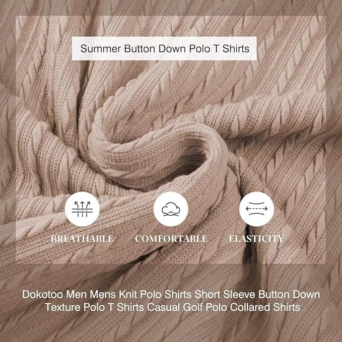 Mens Knit Polo Shirts Short Sleeve Button Down Texture Polo T Shirts Casual Golf Polo Collared Shirts - Image 7