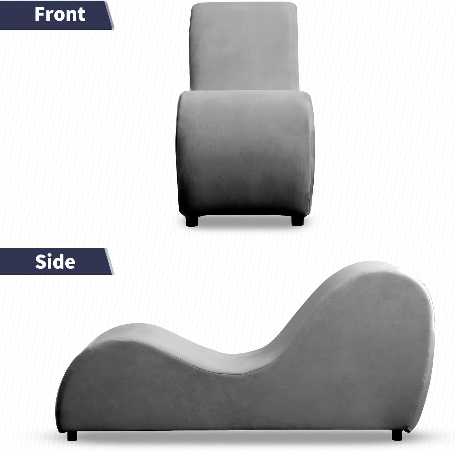 iJuicy Modern Chaise Lounge for Stretching, Relaxation, Meditation - Velvet Material, Curved Design, Suitable for Bedroom, Living Room-: Dark Grey