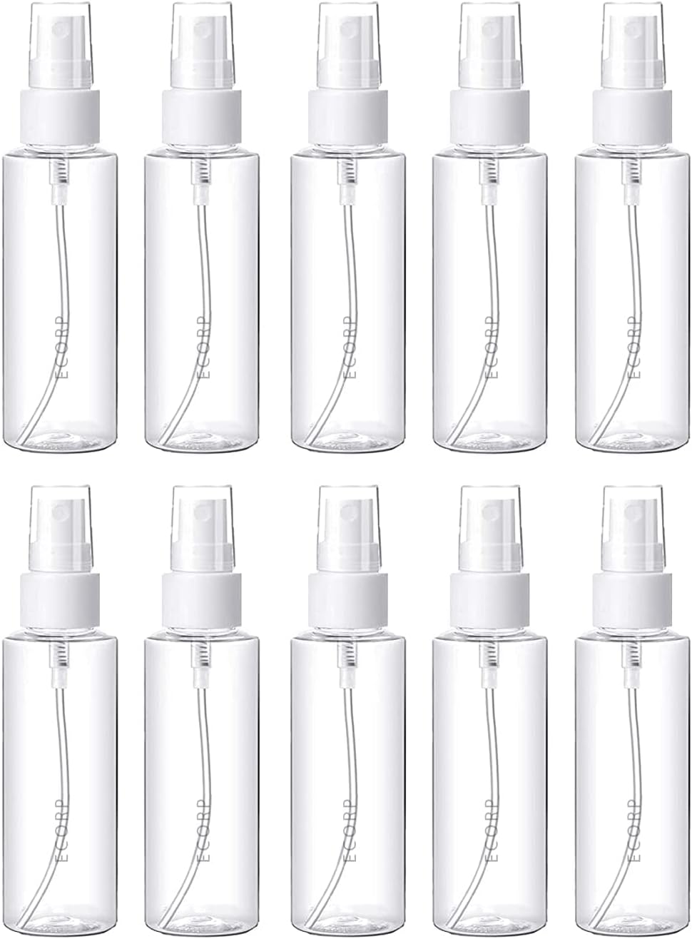 Hunky Dory 10pcs 50ml Empty Plastic Transparent Refillable Fine Mist Spray Bottle for hand sanitizer,Perfume, Lotion, Oil, Travel | Costemic use etc